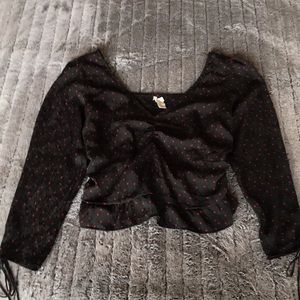 Valentines Day H&M Hearts Puff Sleeve Peplum Blouse L